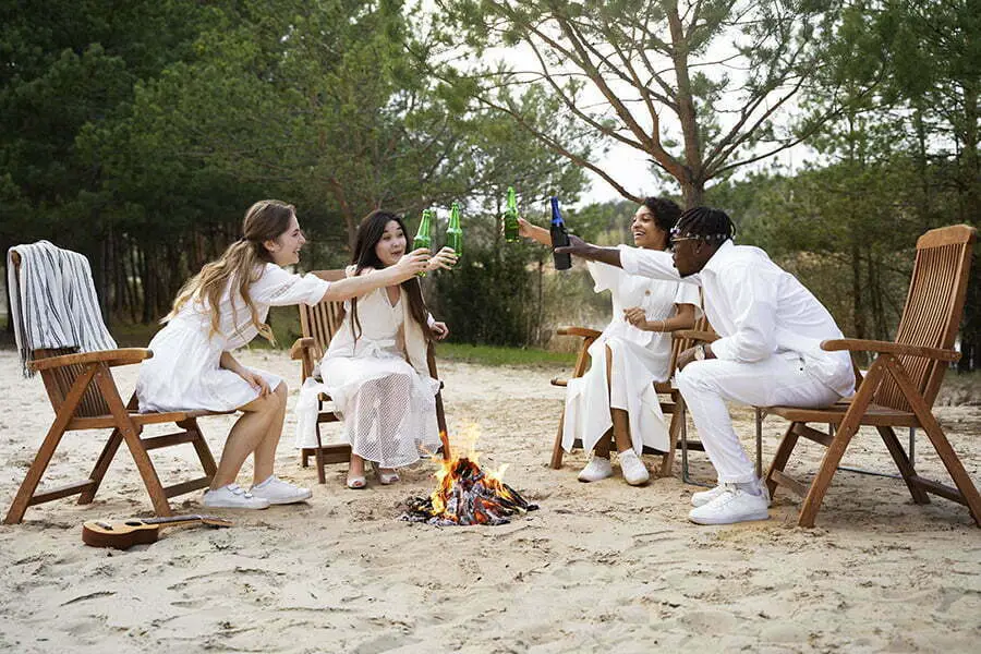 Setting Up Chairs Around a Fire Pit for Guests to Gather Around During the Ceremony