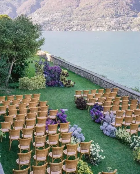 Dreamy Como Lake Ceremony Setup outdoor wedding aisle