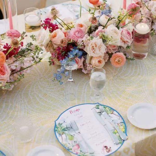 Bright, Fun, and Full of Pattern outdoor wedding reception decor