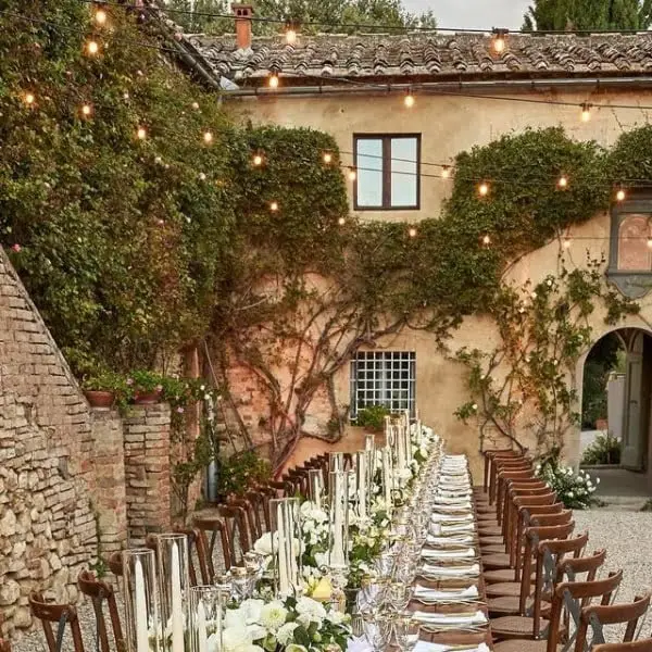 Gold & White Wedding outdoor wedding table decor idea