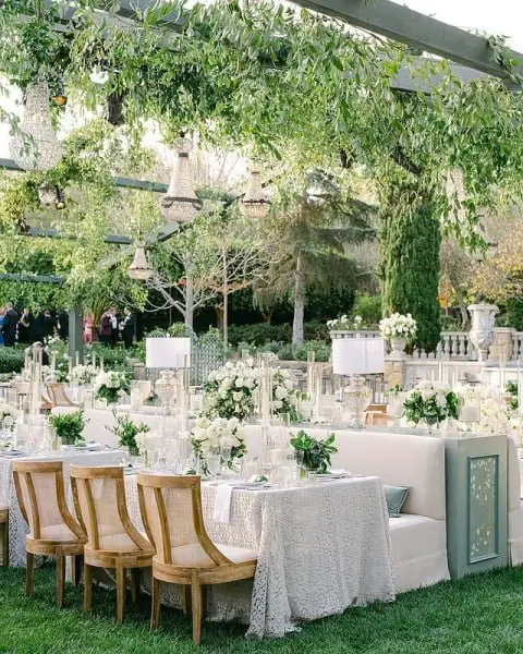Enchanting And Dreamy Garden Glam Wedding Decor Under A Pergola spring outdoor wedding decor