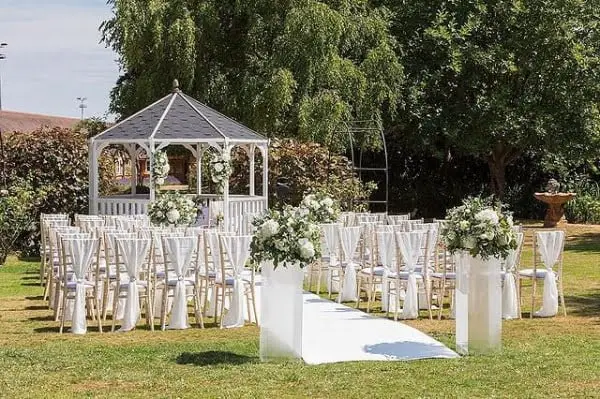 Charming English Garden-Inspired White Outdoor Wedding Decor At Cantley House Hotel In Berkshire UK white outdoor wedding decor