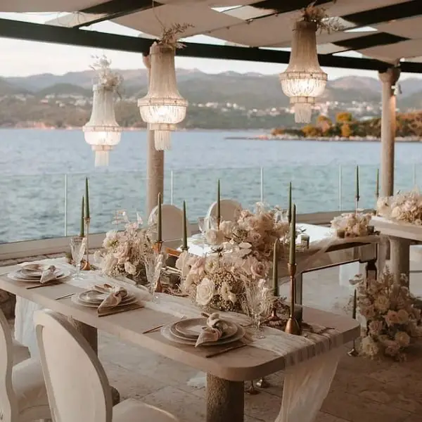 Chic And Timeless: White Outdoor Wedding In Dubrovnik white outdoor wedding decor