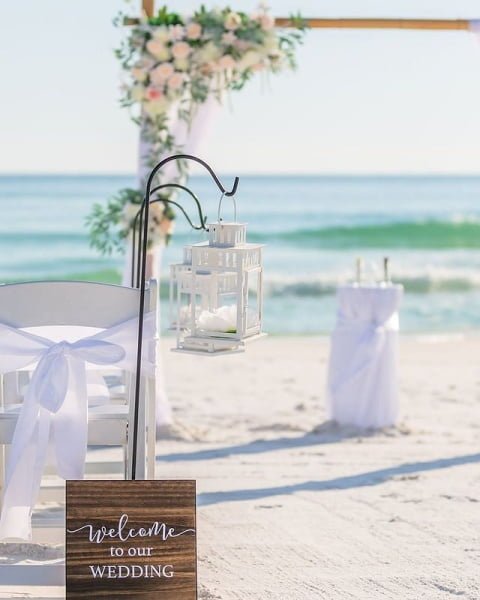 Romantic Sunset White Beach Wedding Decor Inspiration white outdoor wedding decor