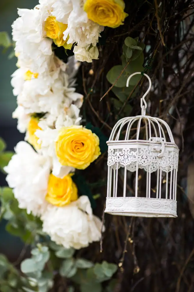Birdcage Accents in trees decor wedding