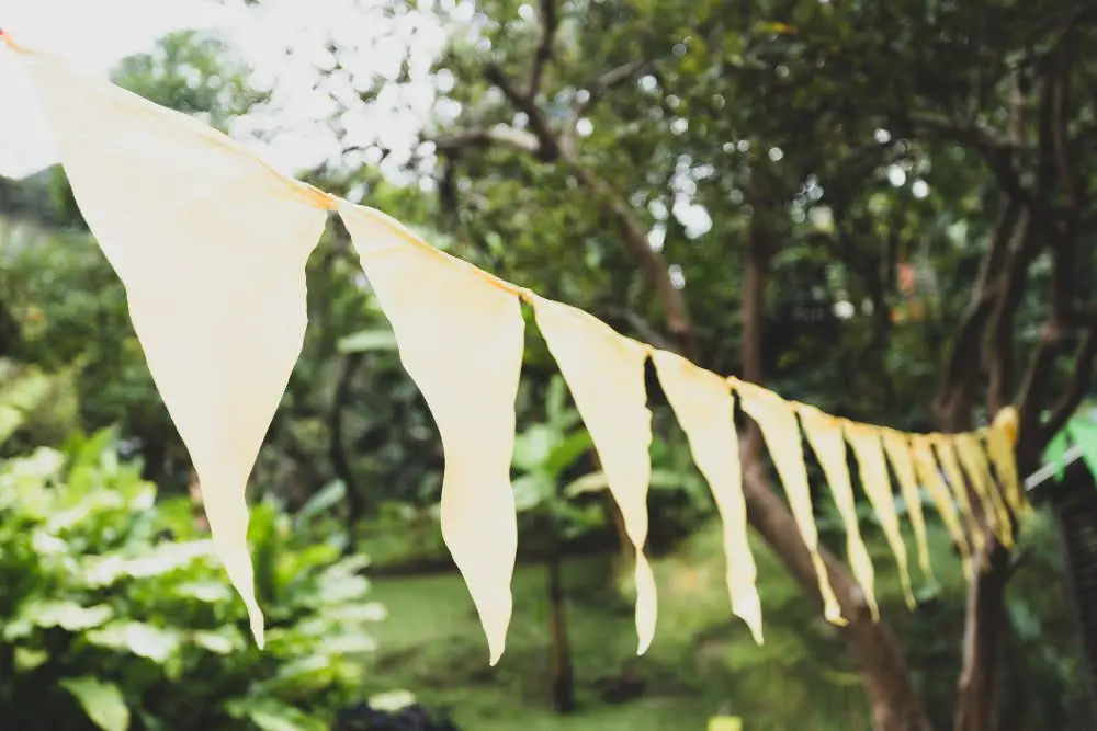 Burlap Bunting in trees decor wedding