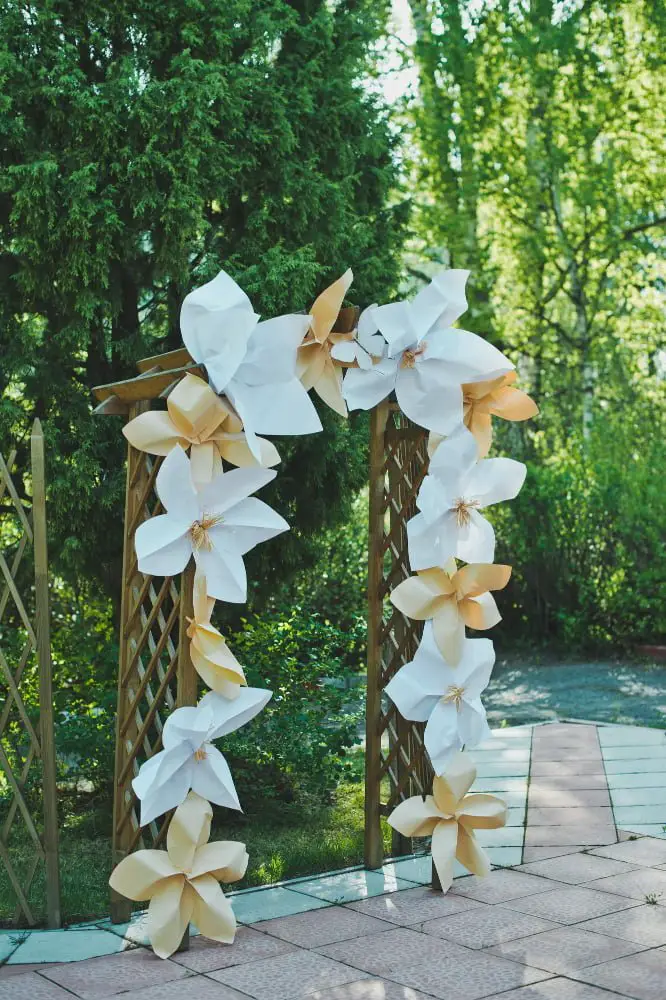 Paper Flowers in trees decor wedding