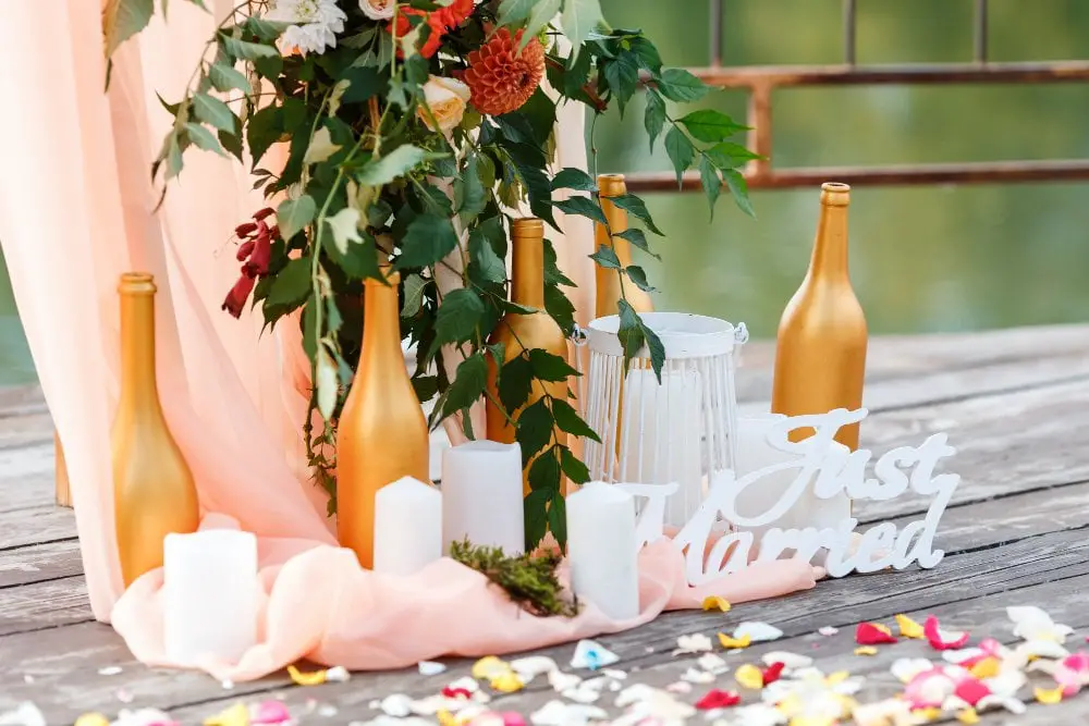 Upcycled Wine Bottle Vases decor outdoor wedding
