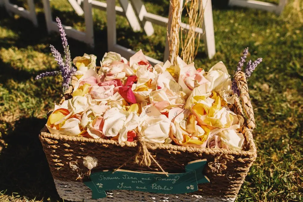 Wicker Basket Displays decor outdoor wedding