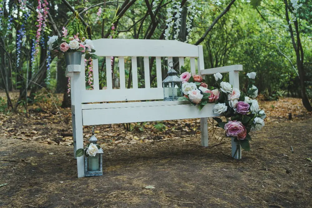 natural wood benches decor outdoor wedding