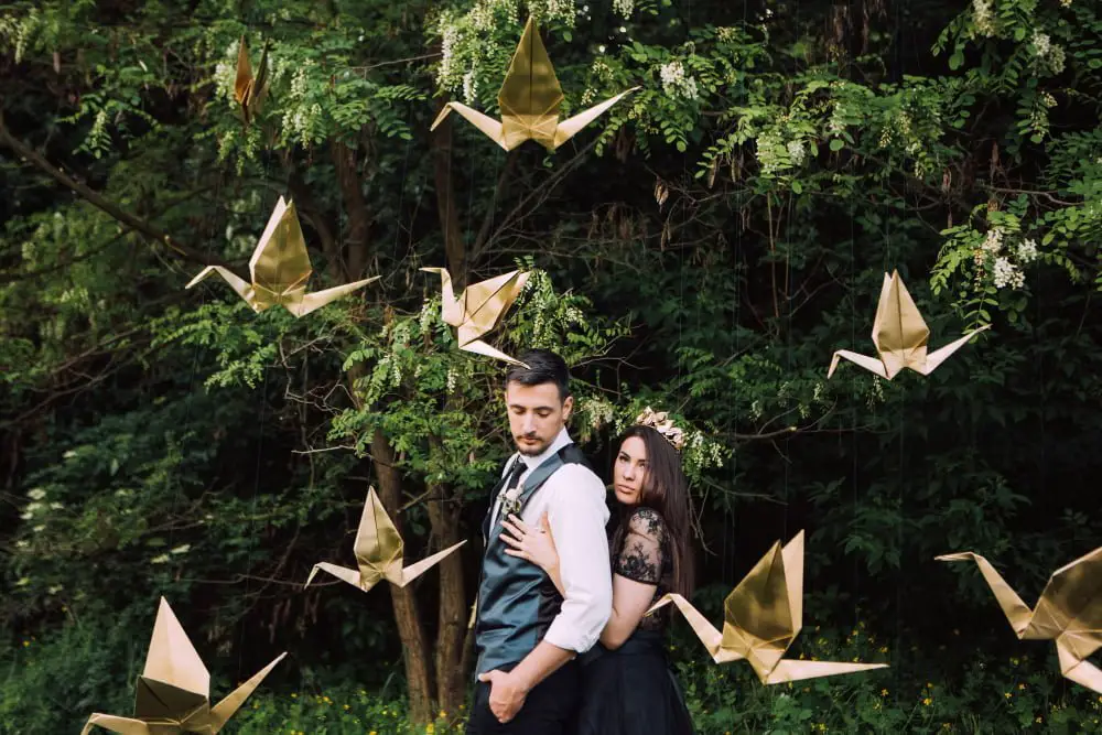 origami in trees wedding decor
