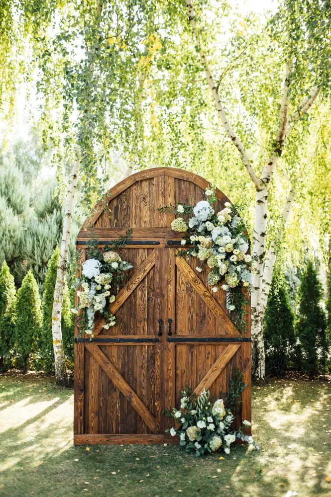 outside wedding barn door entrance
