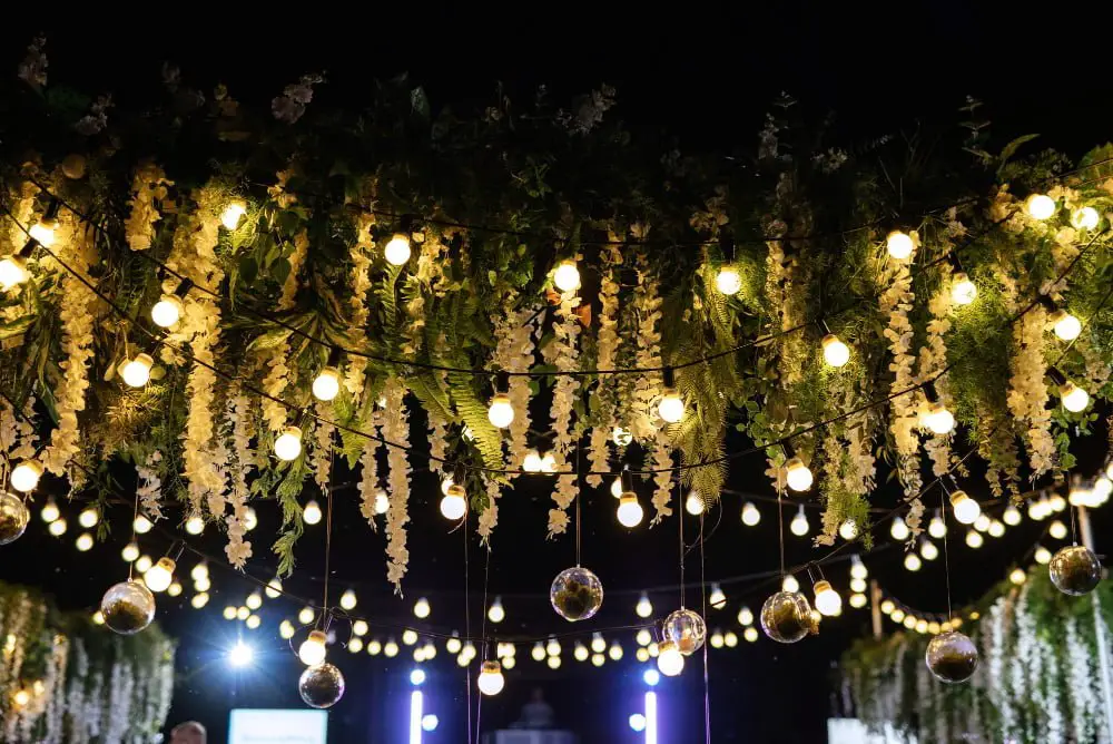 string lights canopy Entrance wedding