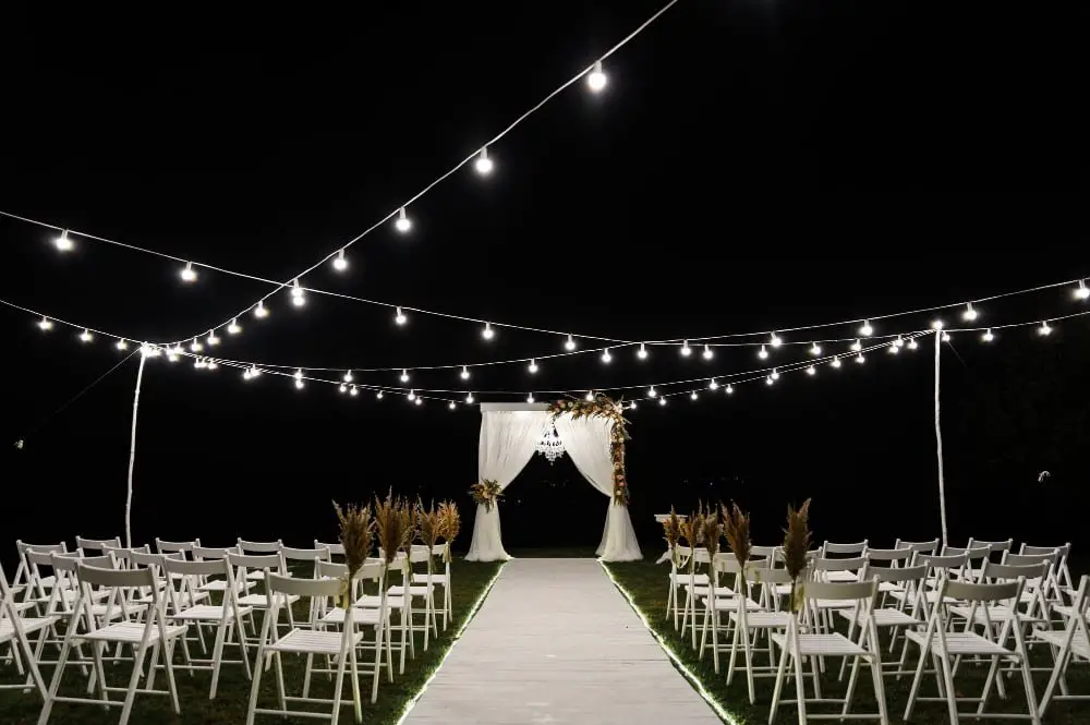 white string lights wedding