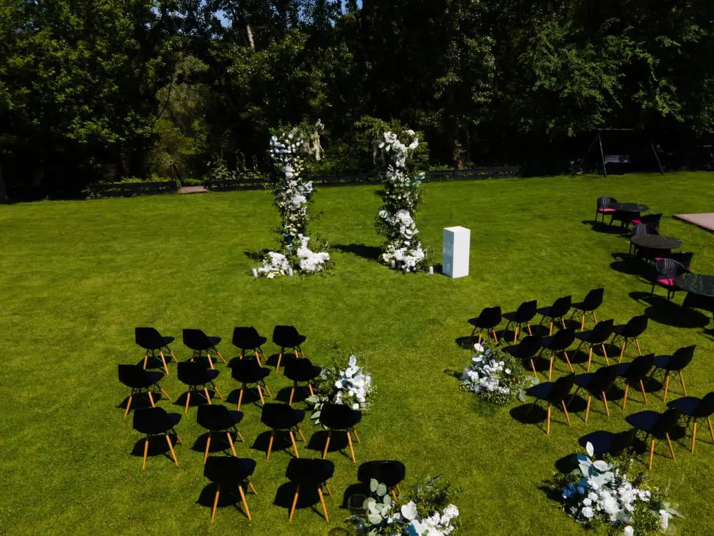 outdoor wedding aerial shot drone