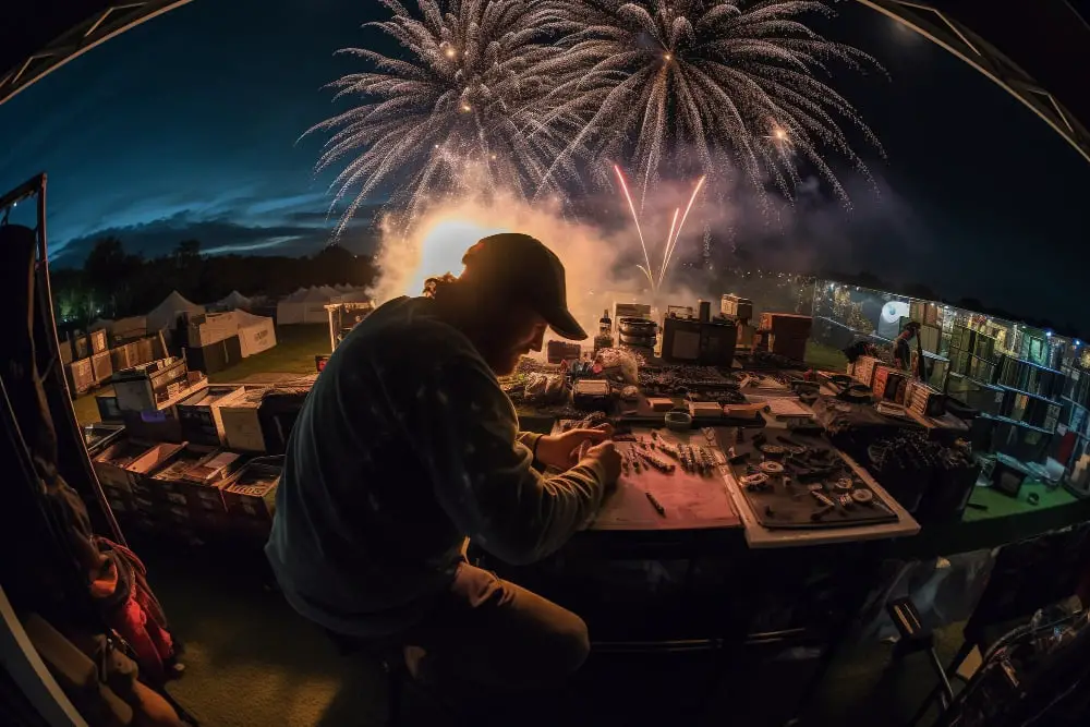 professional person setting up fireworks