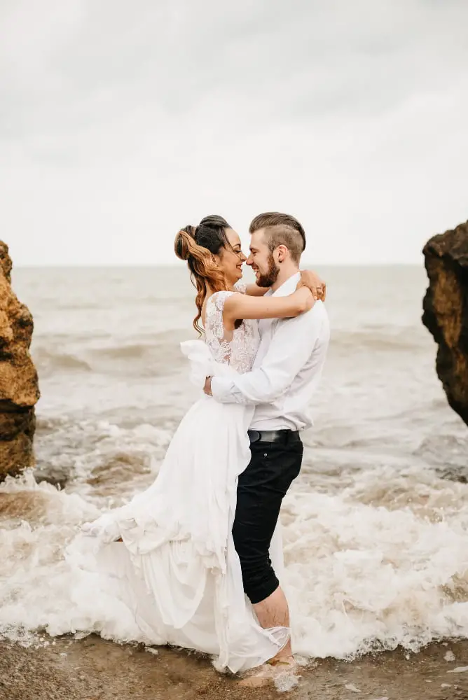 wedding ocean splash shoot