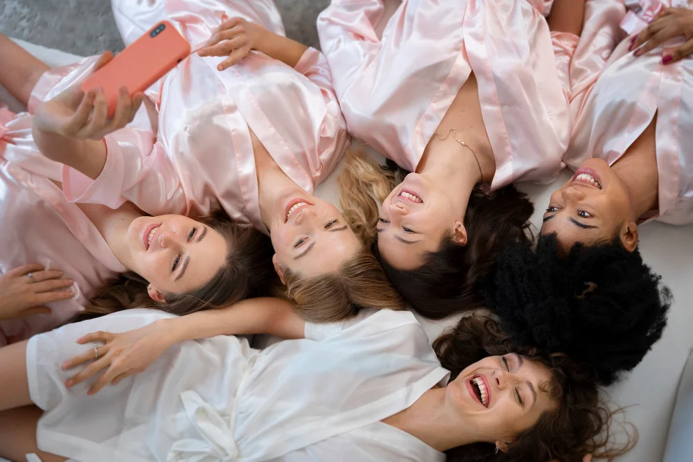 bride with bridesmaids in suites