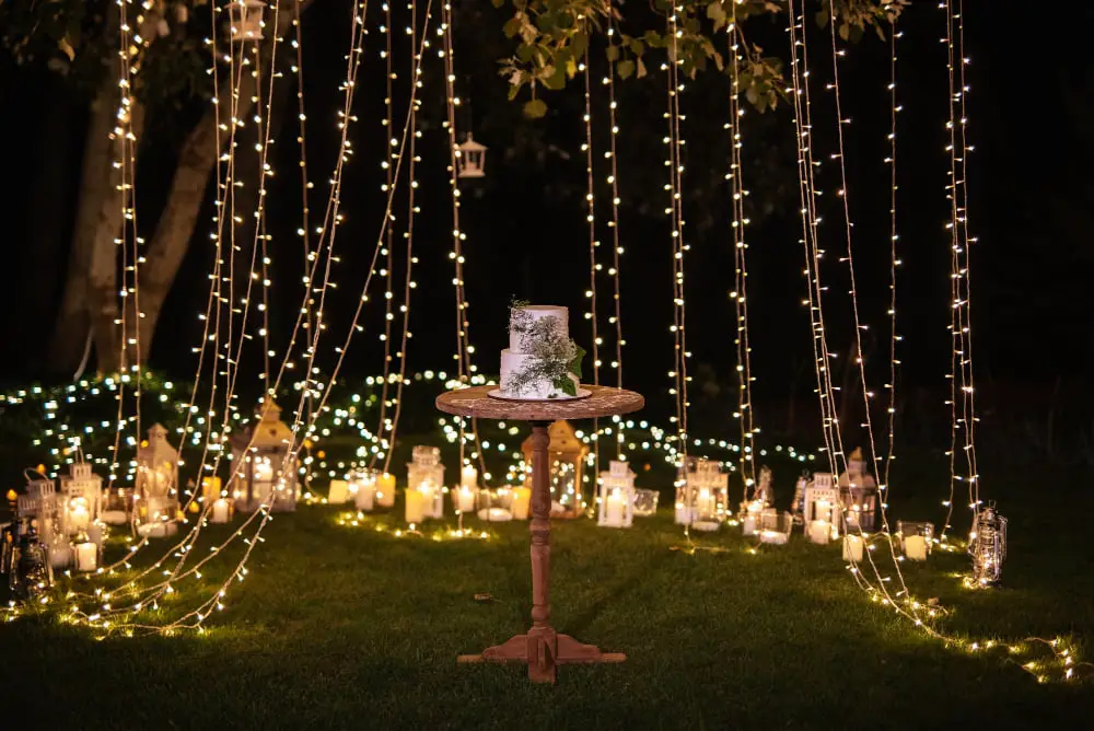 fairy lights outdoor wedding venue