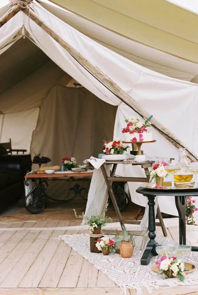 Outdoor Tent Reception With Camo Decorations