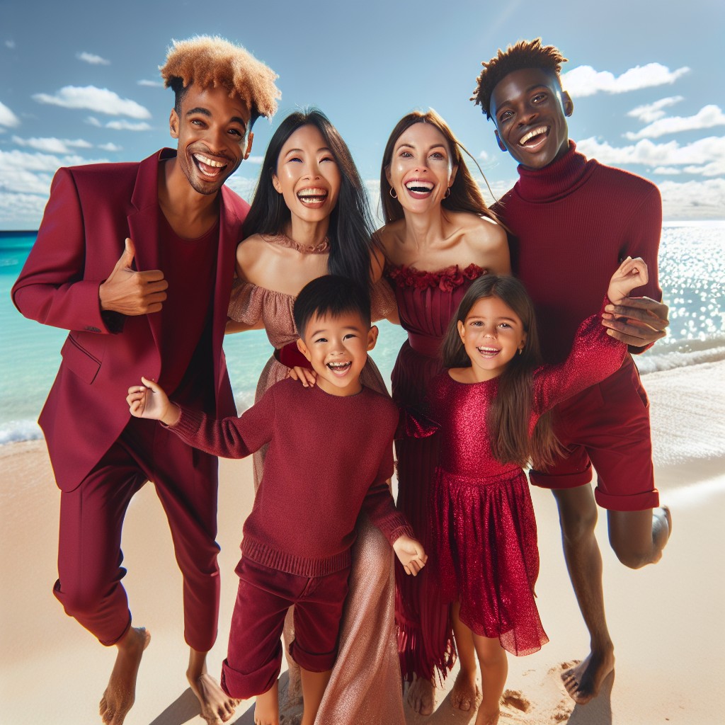 burgundy themed beach family photoshoot