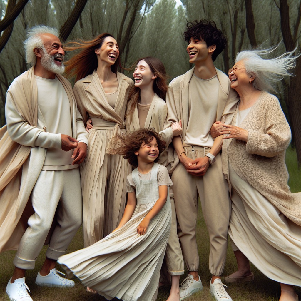 casual family photoshoot with beige outfits