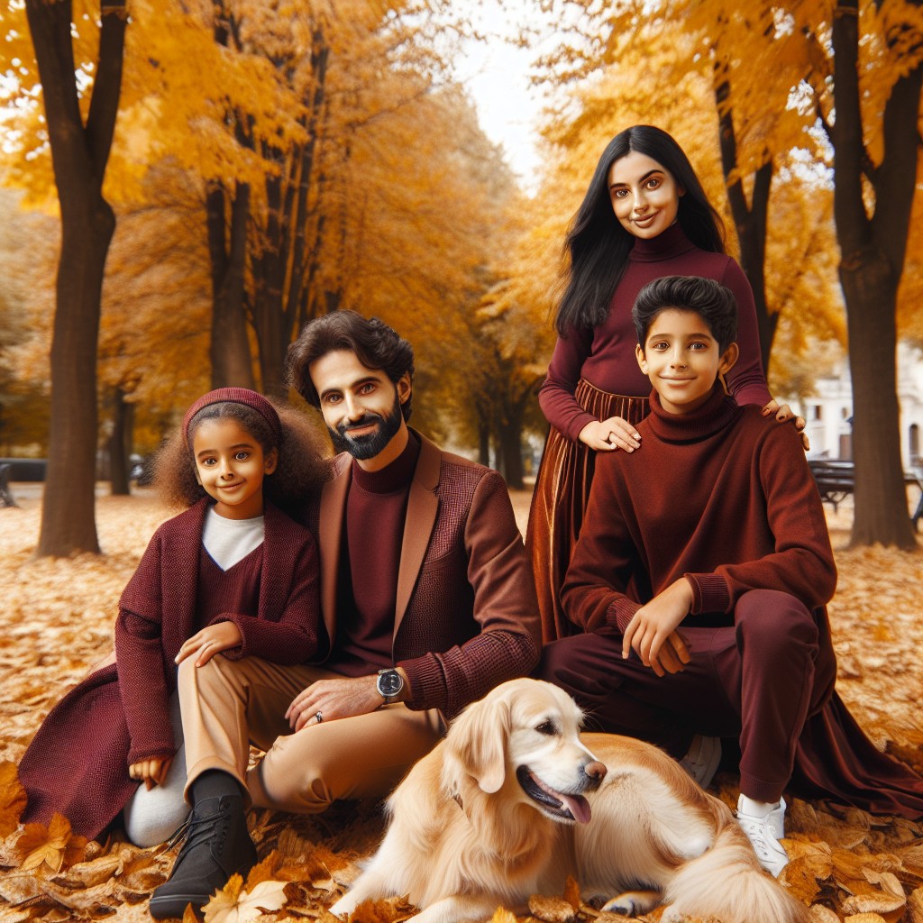 family pets included in burgundy family photoshoot