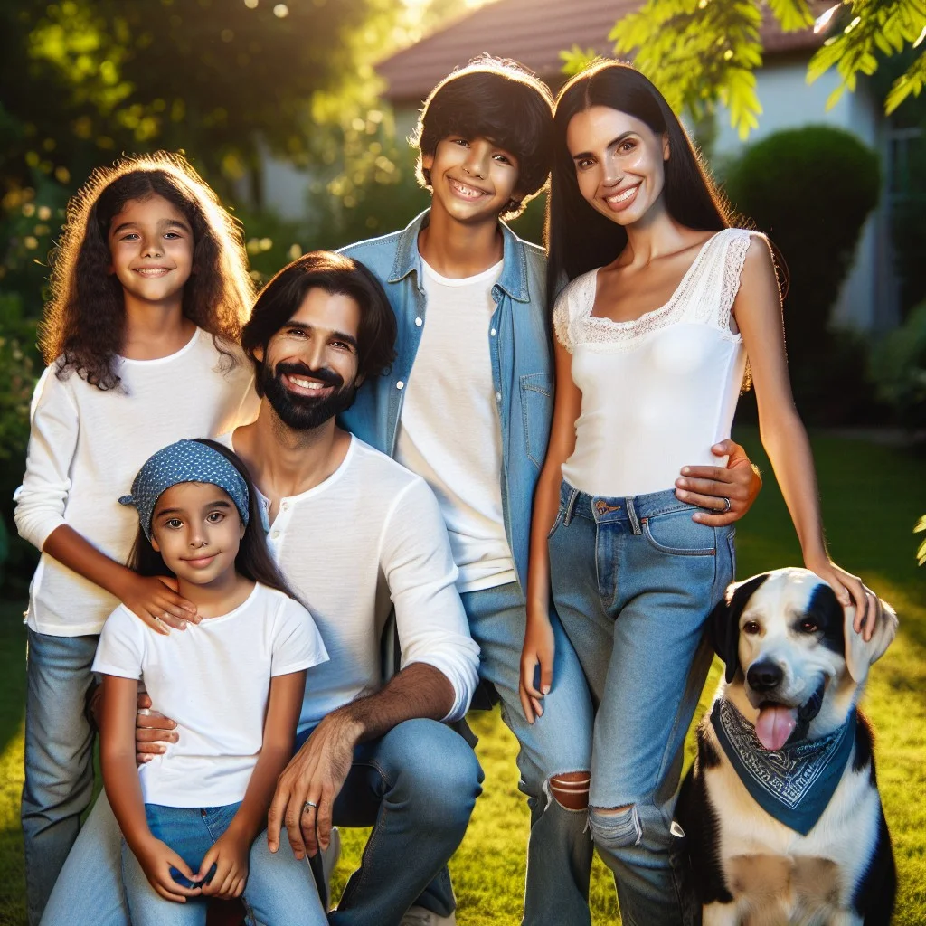 have a pet join the family photo in a matching denim bandana