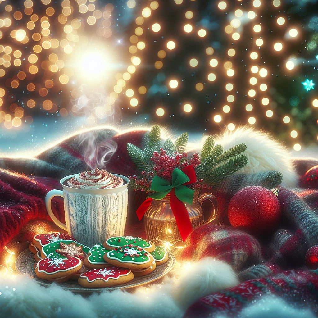 hot cocoa and christmas cookies picnic