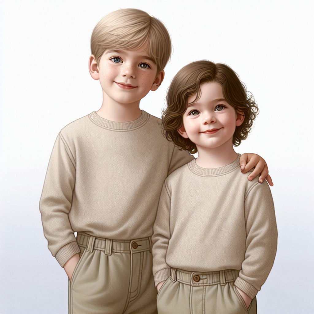 neutral matching outfit ideas for twins or siblings