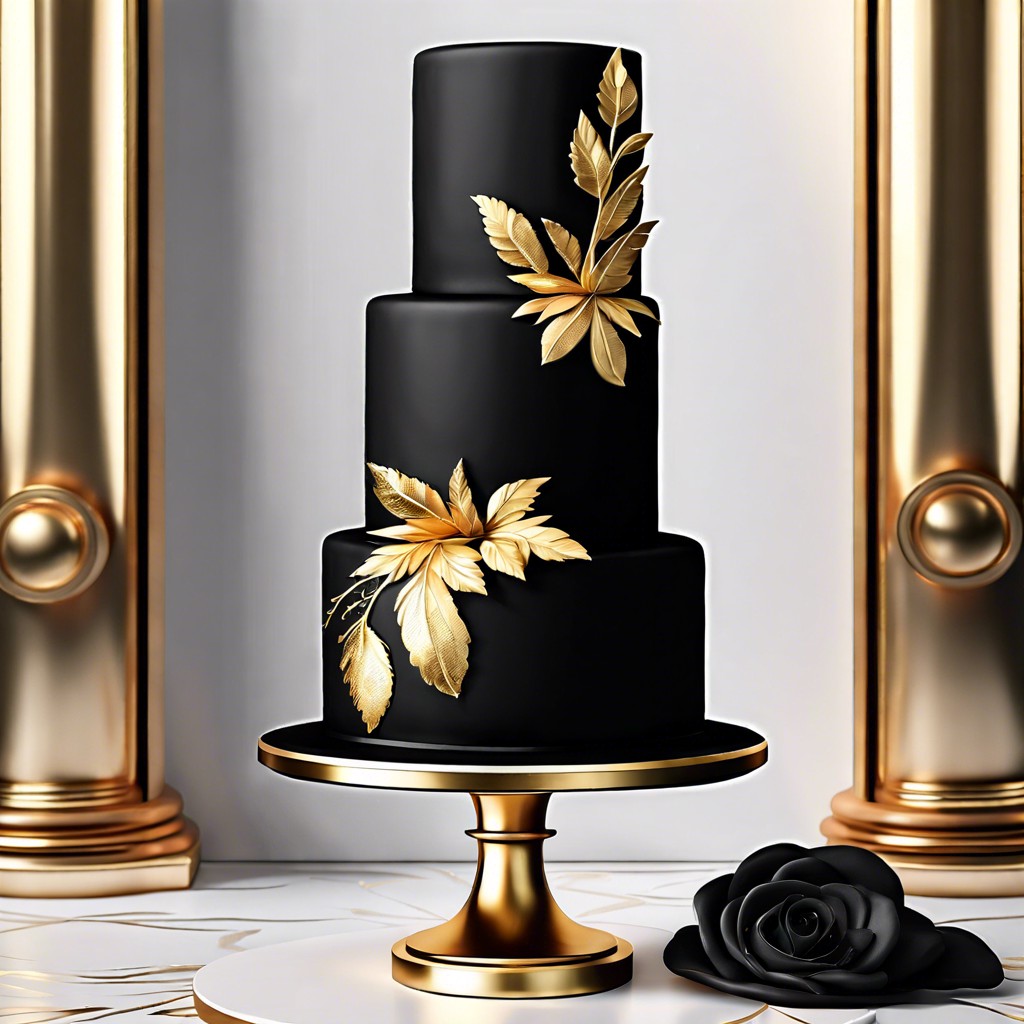 black velvet cake with gold leaf accents