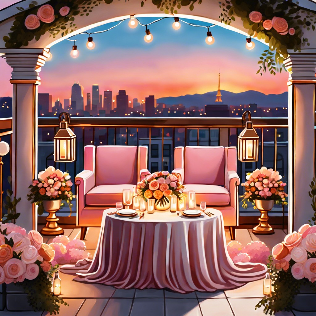 boutique hotel rooftop at sunset