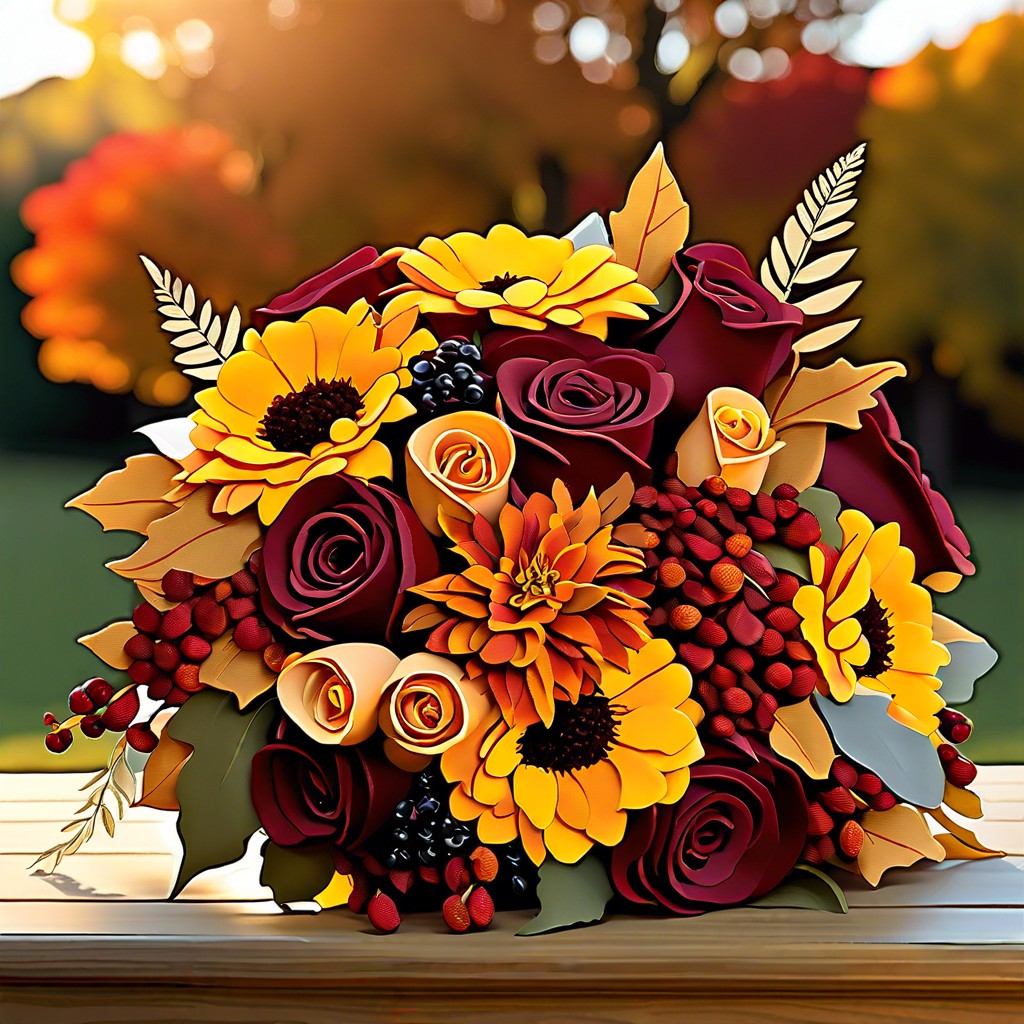 bridal bouquet with fall foliage
