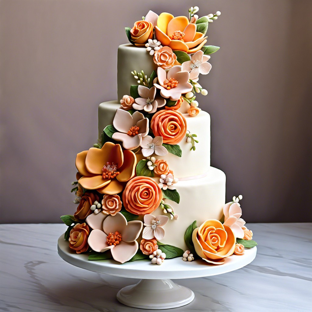 edible floral cascade incorporating real and sugar flowers