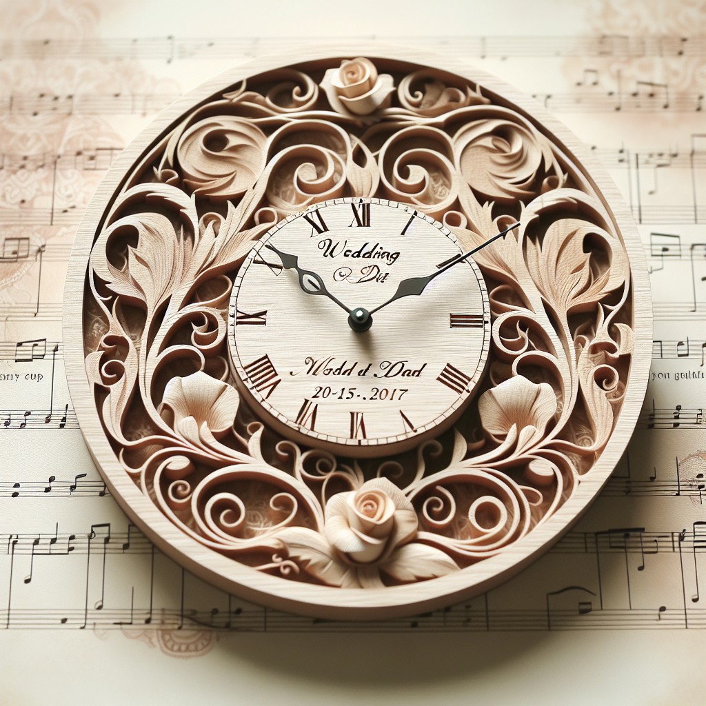 handcrafted wooden clock with wedding song
