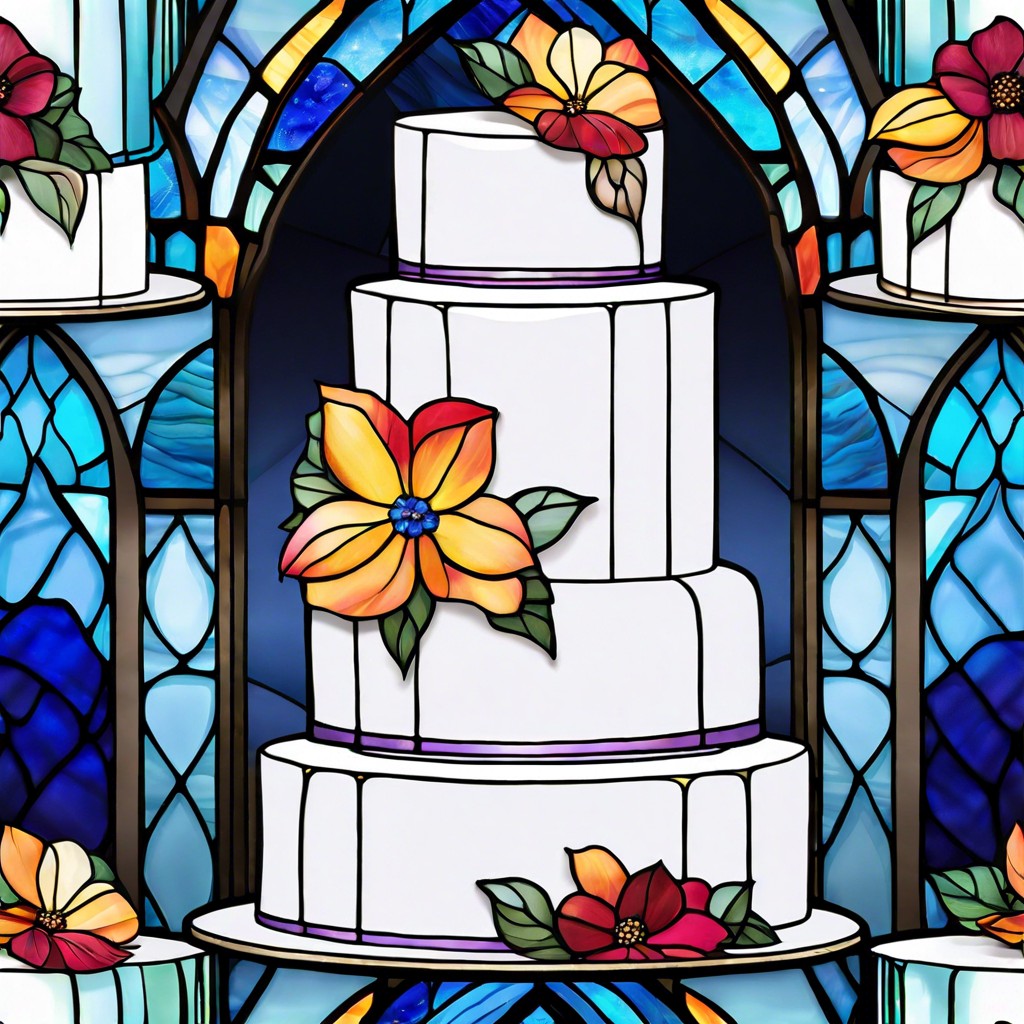 stained glass cake with colorful translucent icing panels