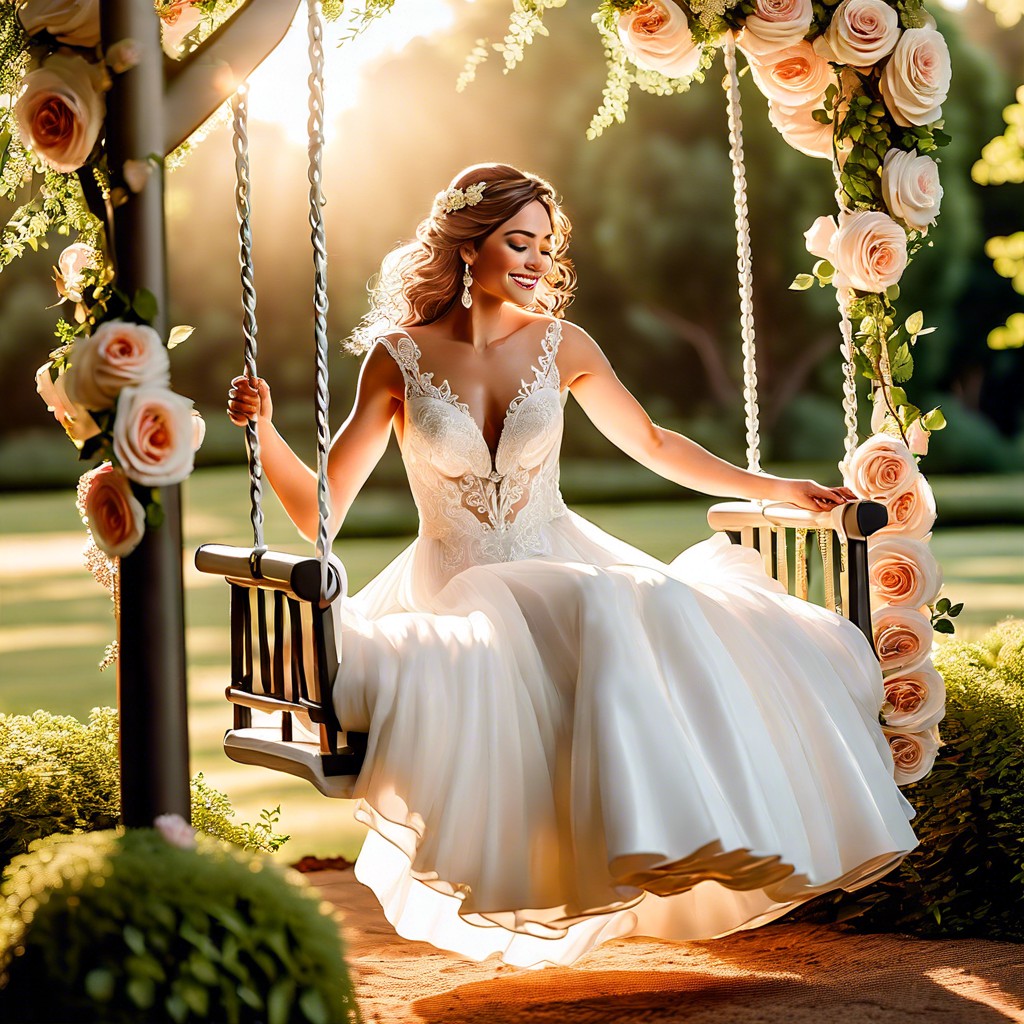 swinging on an ornate garden swing