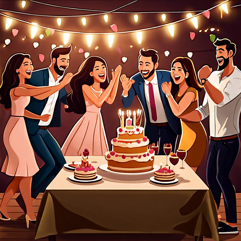 a surprise party with friends and family ready to celebrate after the yes