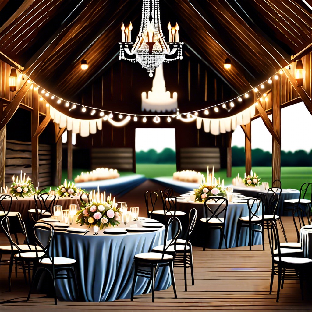 barn beauty rustic barn setting with elegant chandeliers