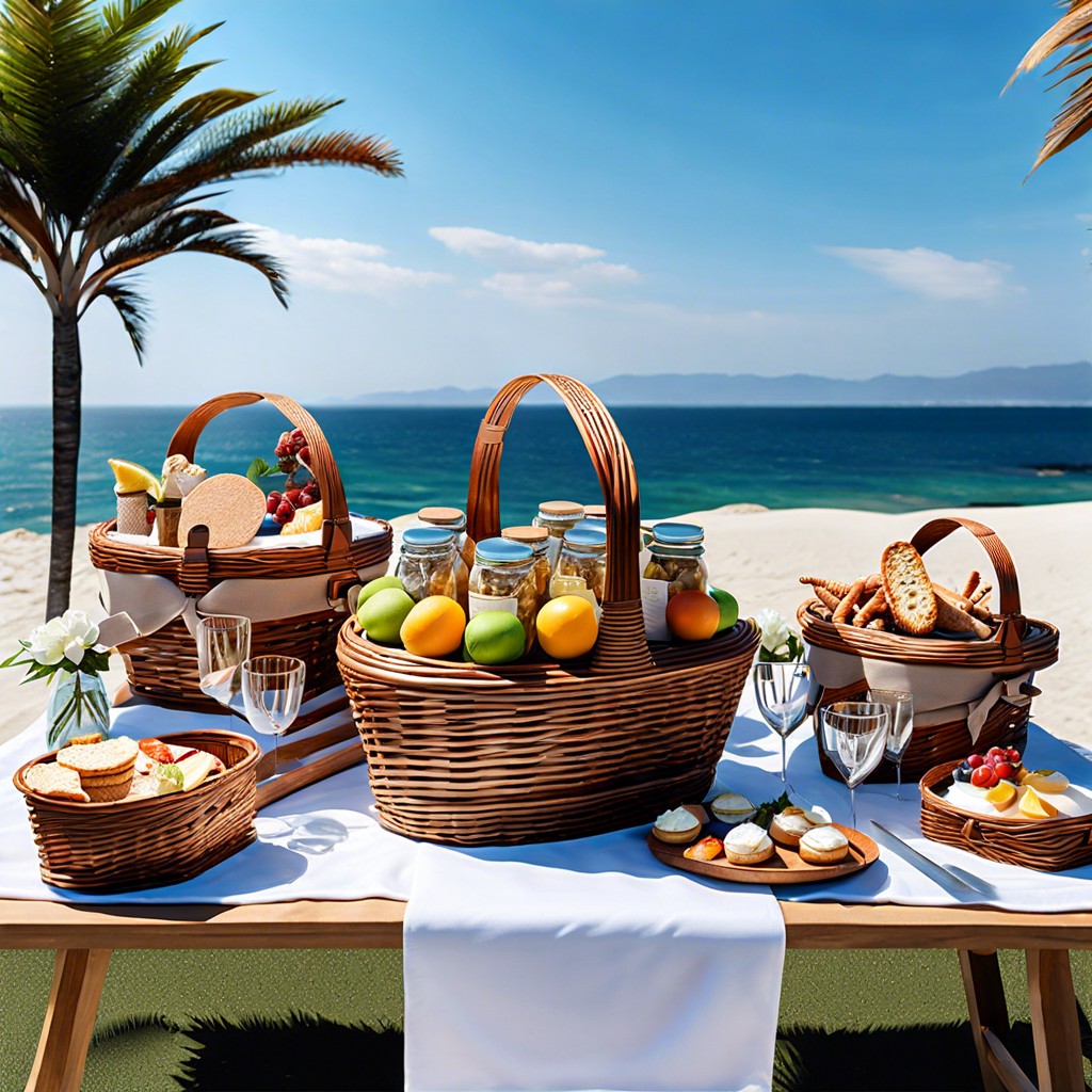 beach picnic reception with gourmet baskets