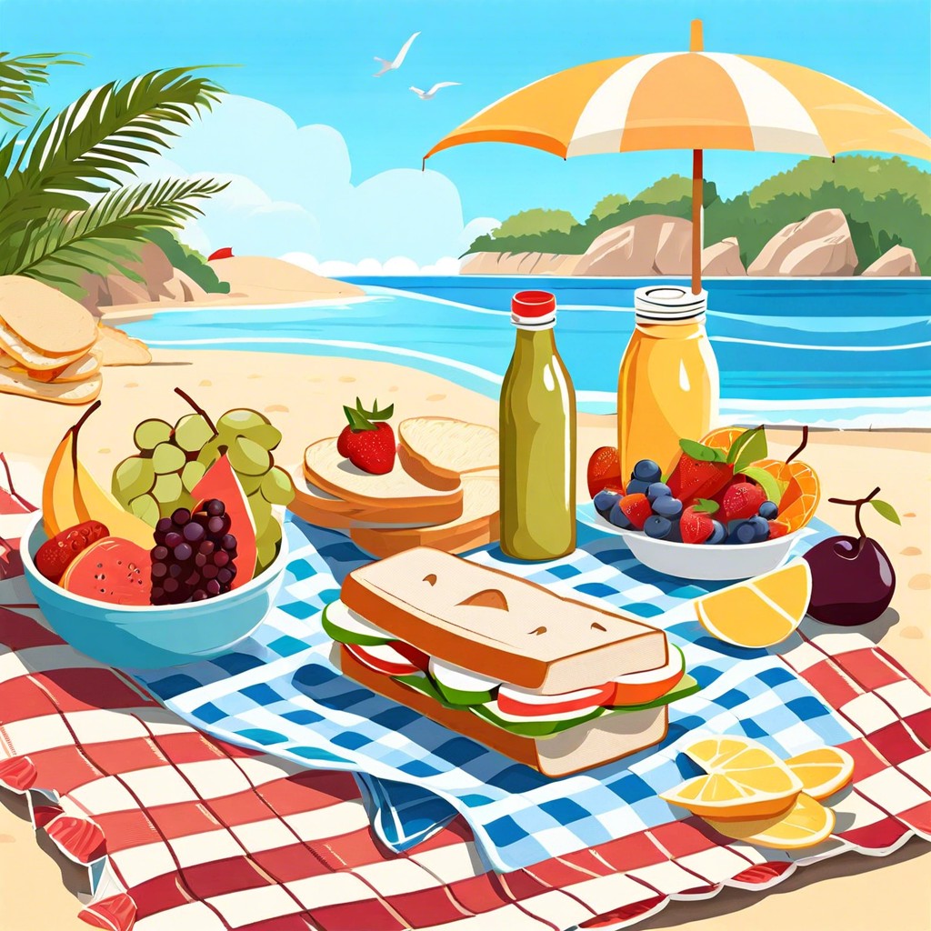 beach picnic with diy sandwiches and local fruit