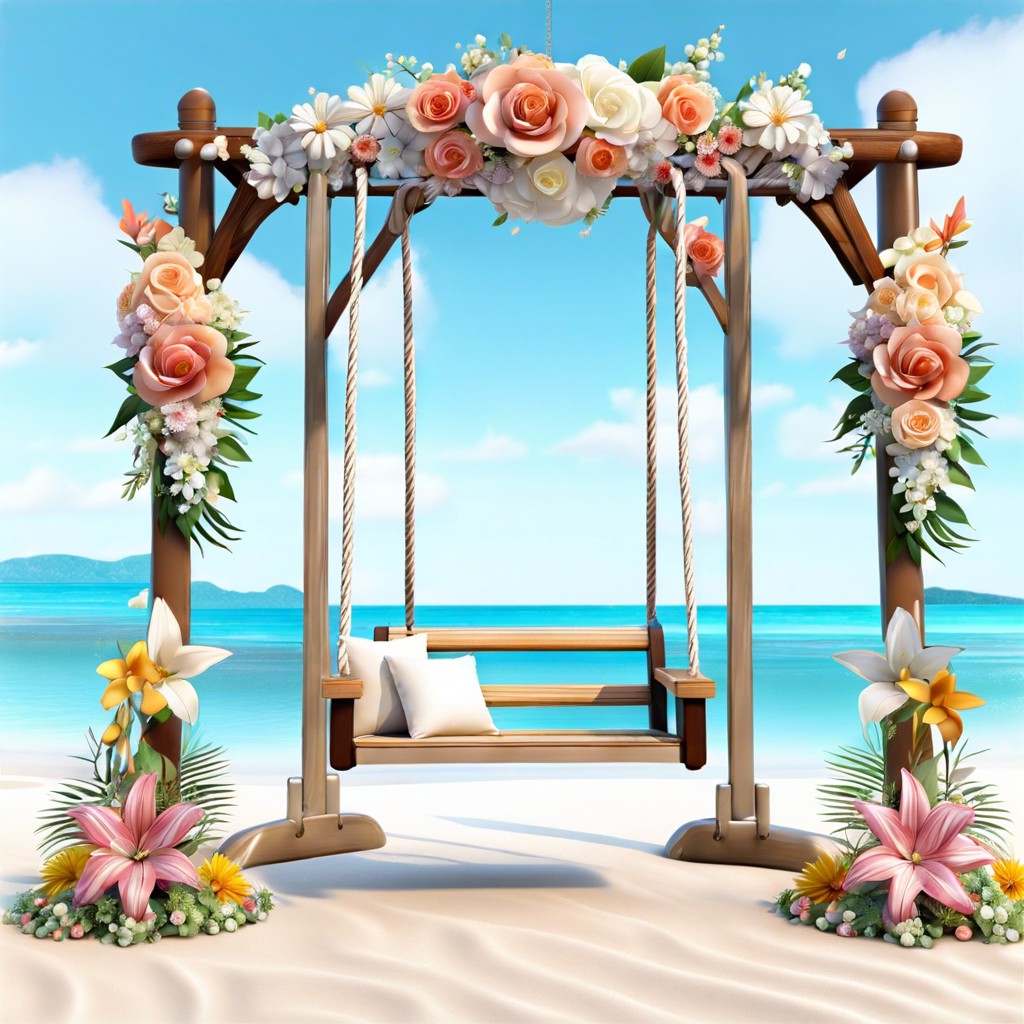 beach swing set with flowers for photos