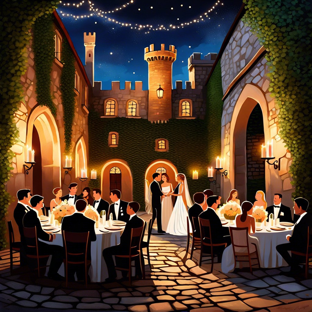 candlelit castle courtyard