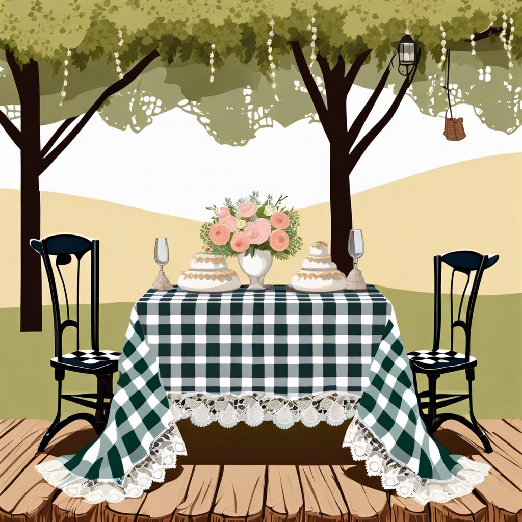 checkered tablecloths and lace accents