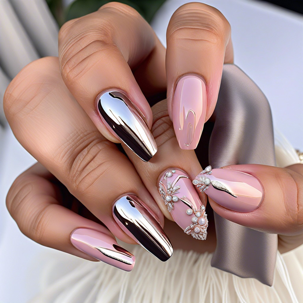 chrome nails in a subtle pink shade