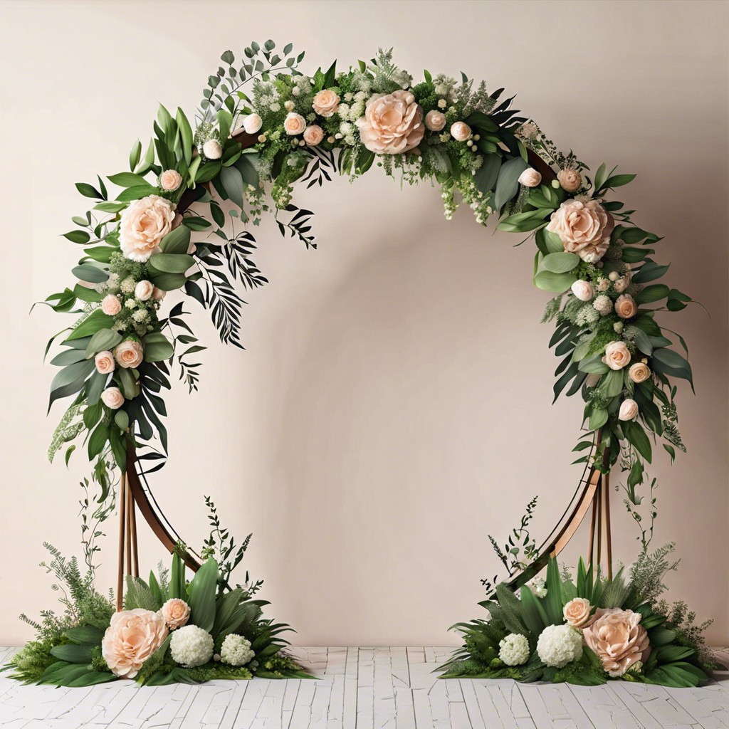 circular moongate arch covered in greenery and blooms