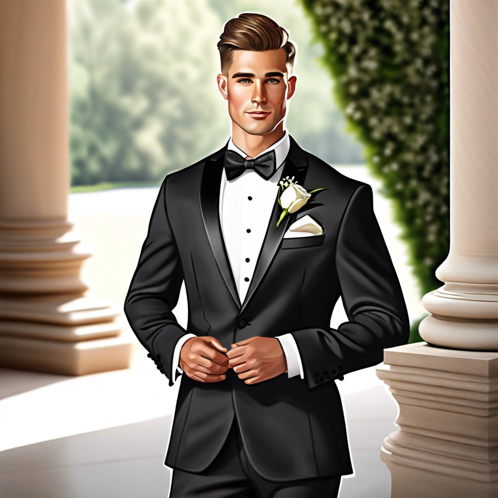 classic black tuxedo with a bow tie