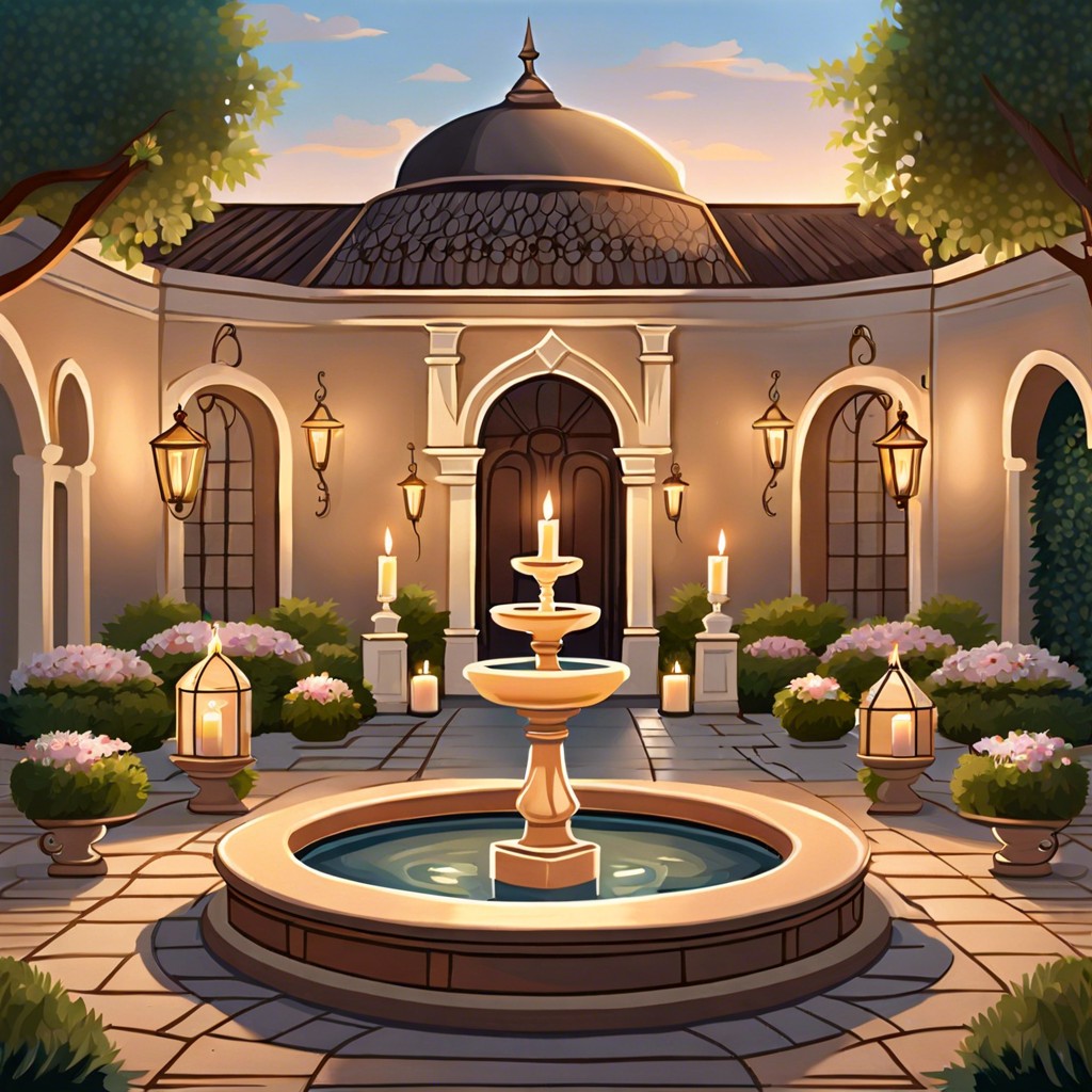classic courtyard ornate courtyard with fountains and candles