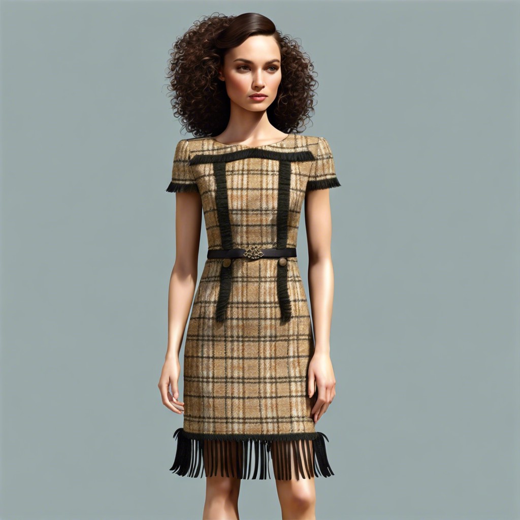 classic tweed dress with fringe trim