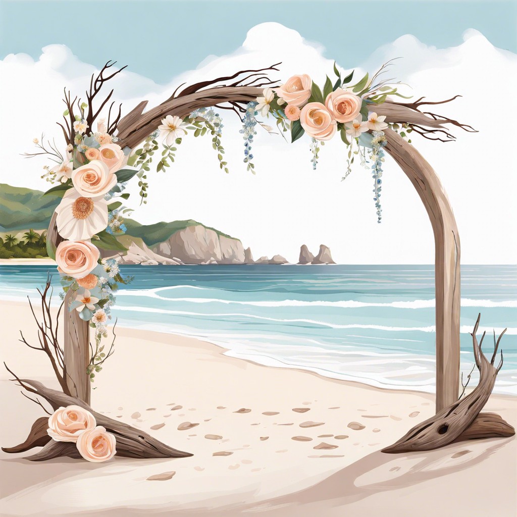 driftwood arch with floral accents